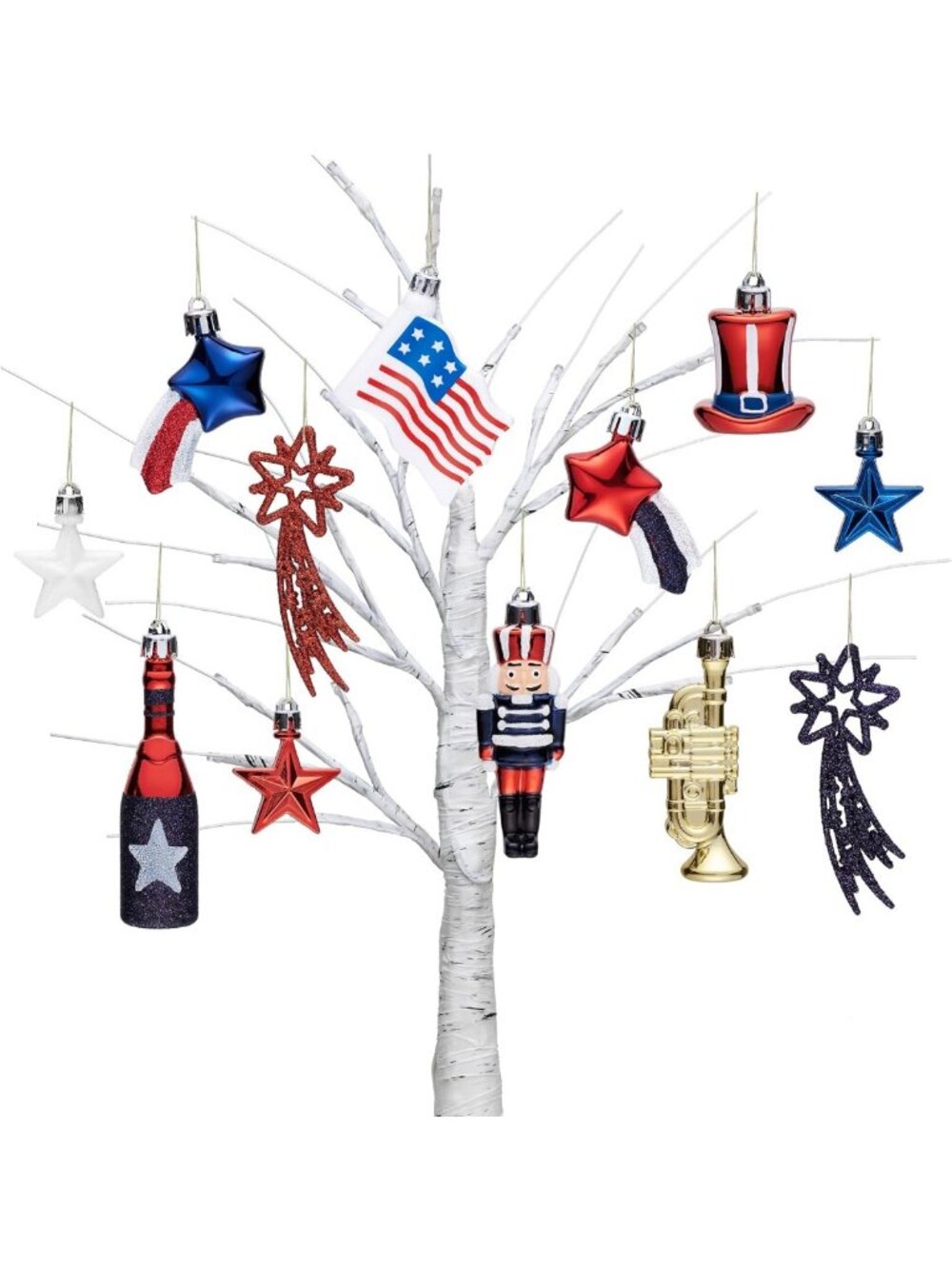 Patriotic 4th of July Tree Decorations - 12ct Shatterproof Red White Blue